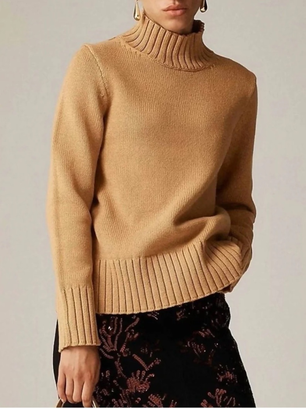 J. Crew Cotton Turtleneck Sweater Camel Ribbed Size Small